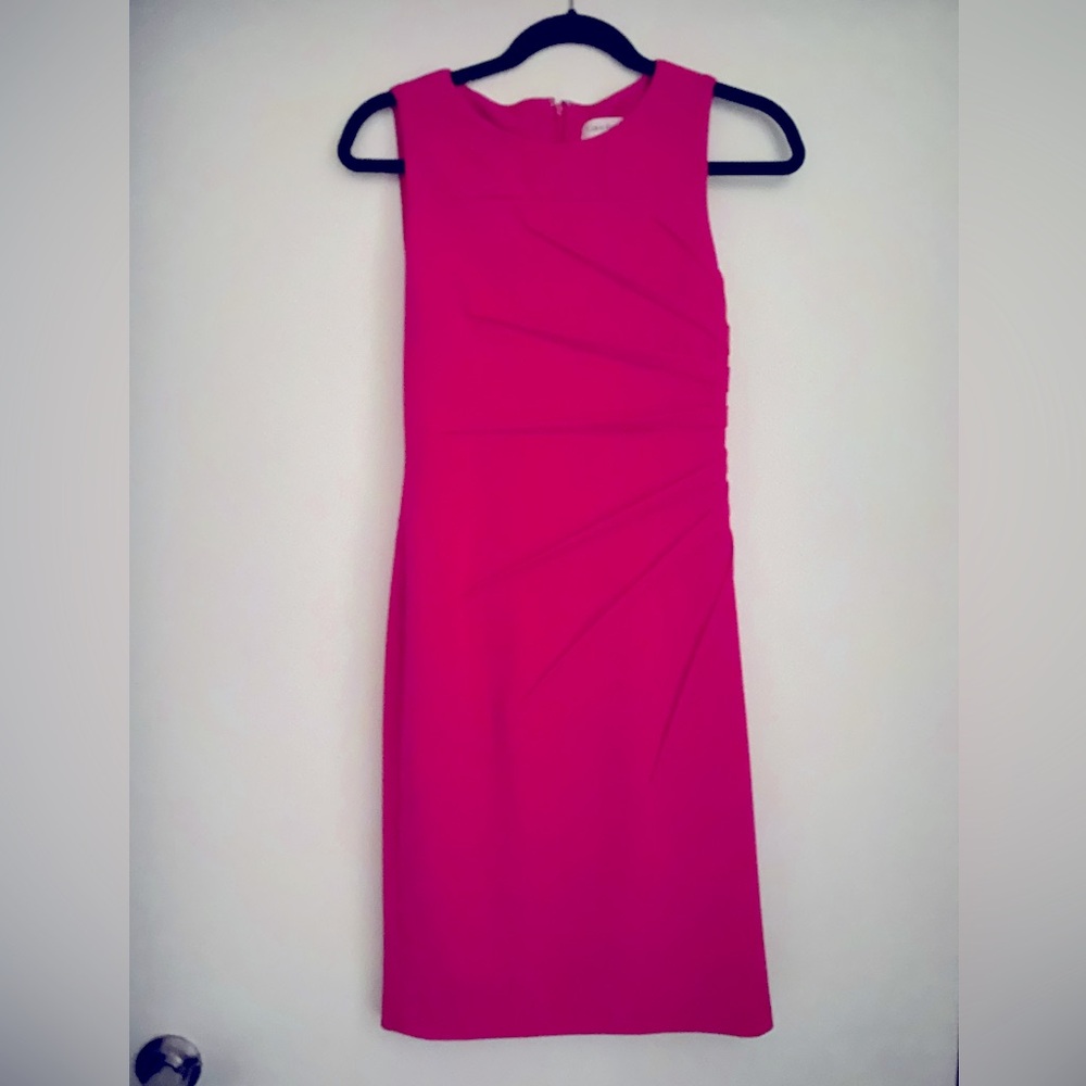 Hot pink Calvin Klein sleeveless dress.